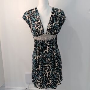 Sky,  Teal and Black Leopard Mini Dress